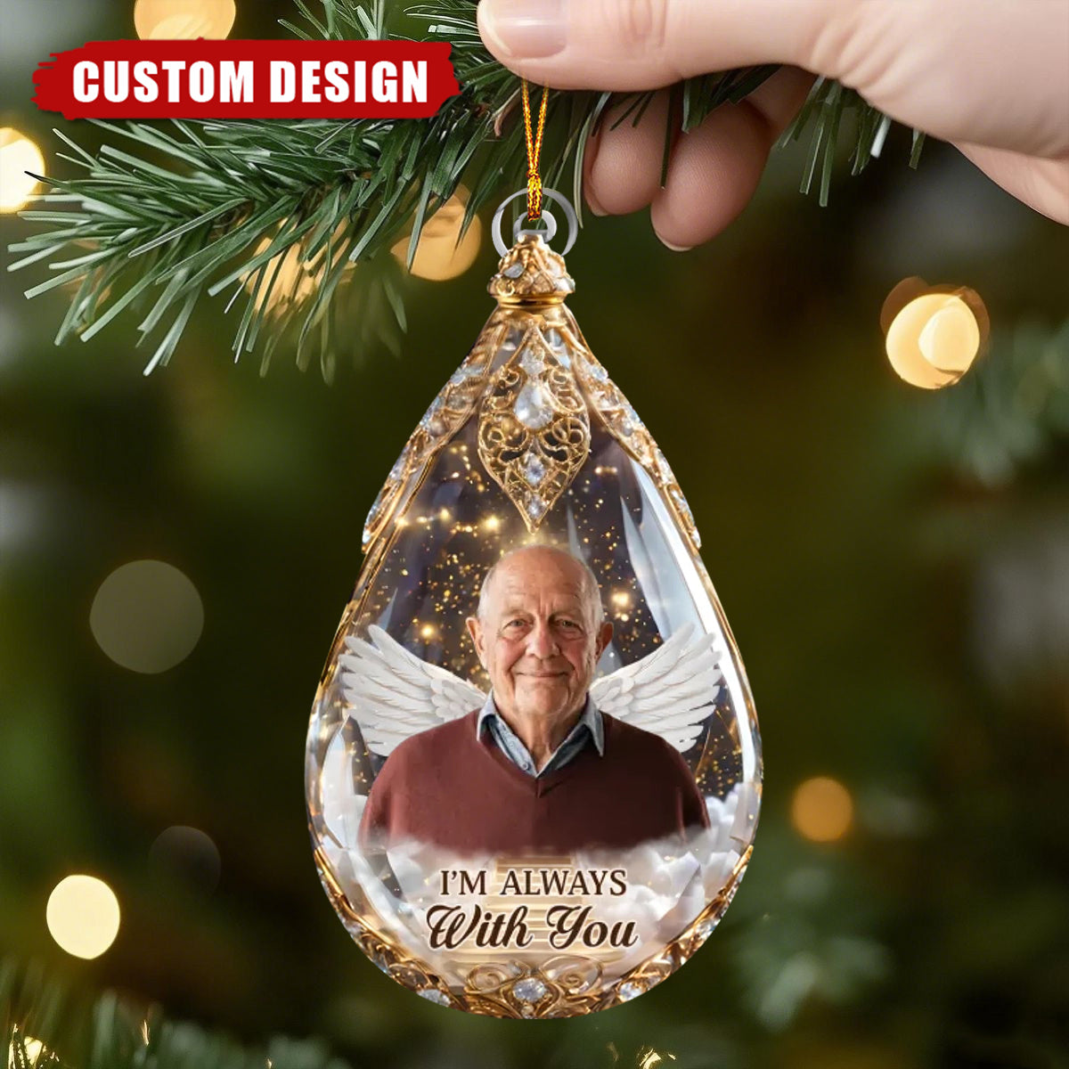 Personalized Memorial Angel Ornament – “I’m Always With You” Custom Photo Keepsake