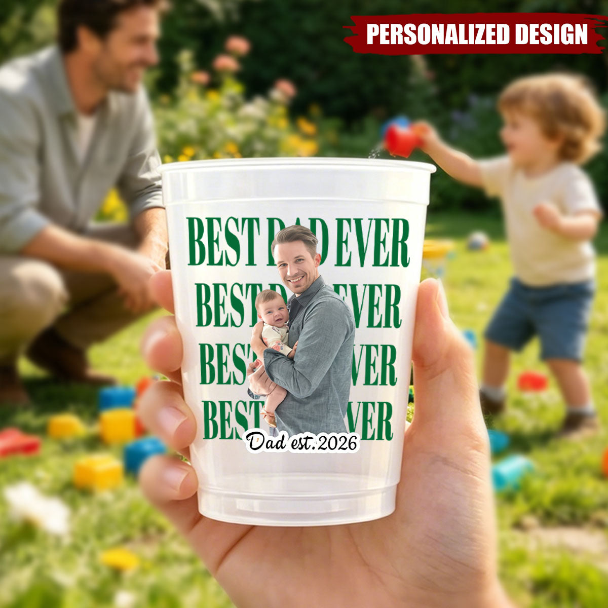 Personalized Father’s Day Party Cups, Custom Family Photo Reusable Drinking Cups for Dad