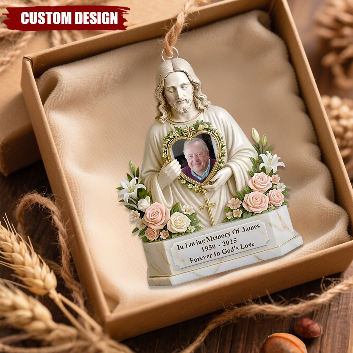 Personalized Jesus Memorial Ornament – Custom Photo Keepsake “Forever in God’s Love”