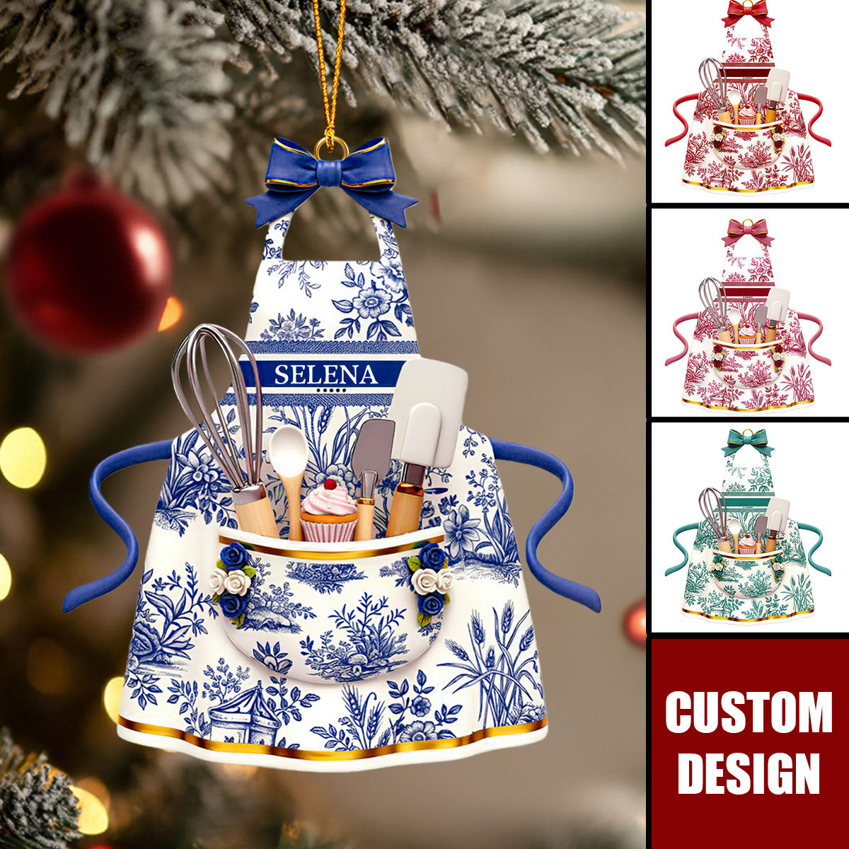Custom Chef Apron Ornament – Personalized Baking Christmas Decoration