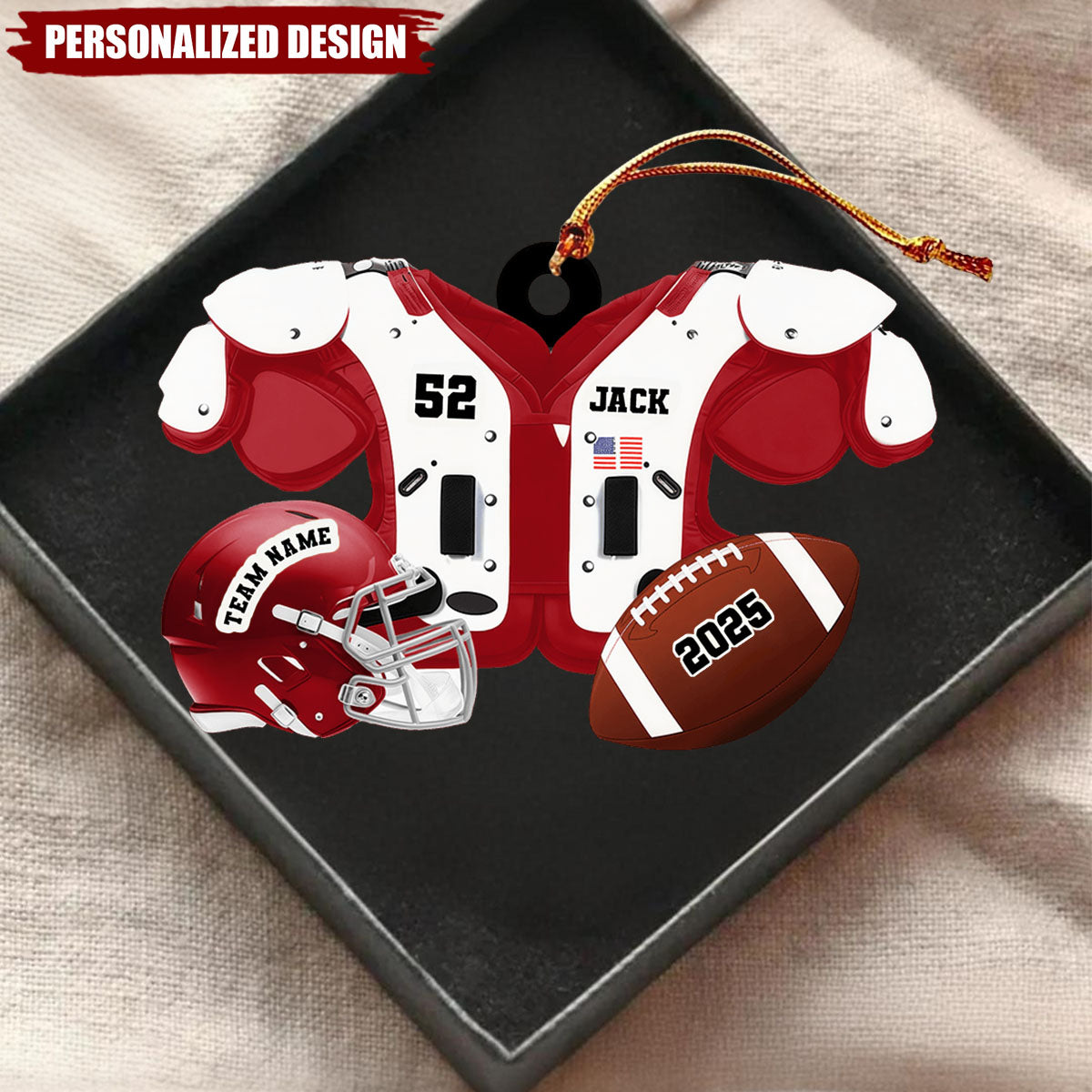 Football Christmas Ornament 2025 – Personalized Name, Team & Number