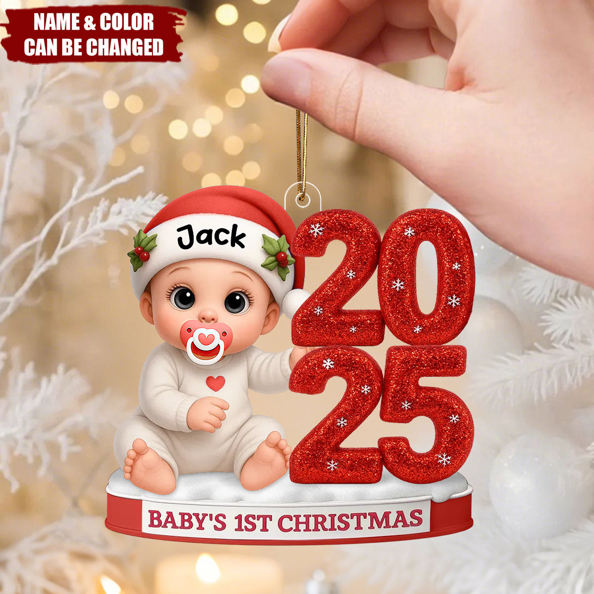 Baby’s First Christmas Ornament 2025 – Customizable Name & Color Design