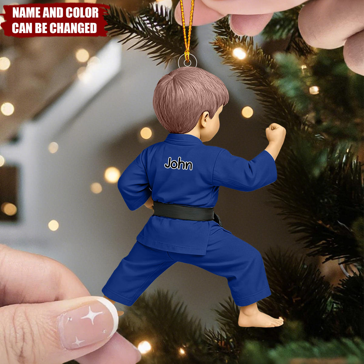 Personalized Taekwondo Christmas Ornament– Custom Name & Uniform Color