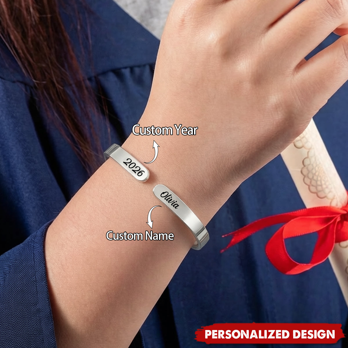 She Believed She Could So She Did -  Personalized Graduation Cuff Bracelet