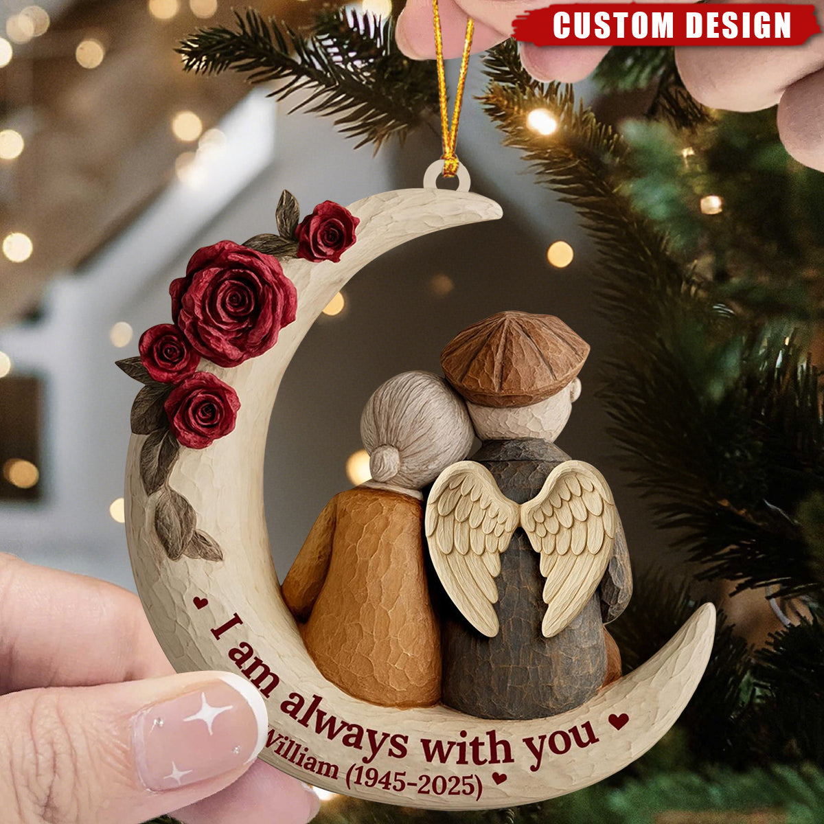 Personalized Memorial Moon Ornament – “I Am Always With You” Keepsake