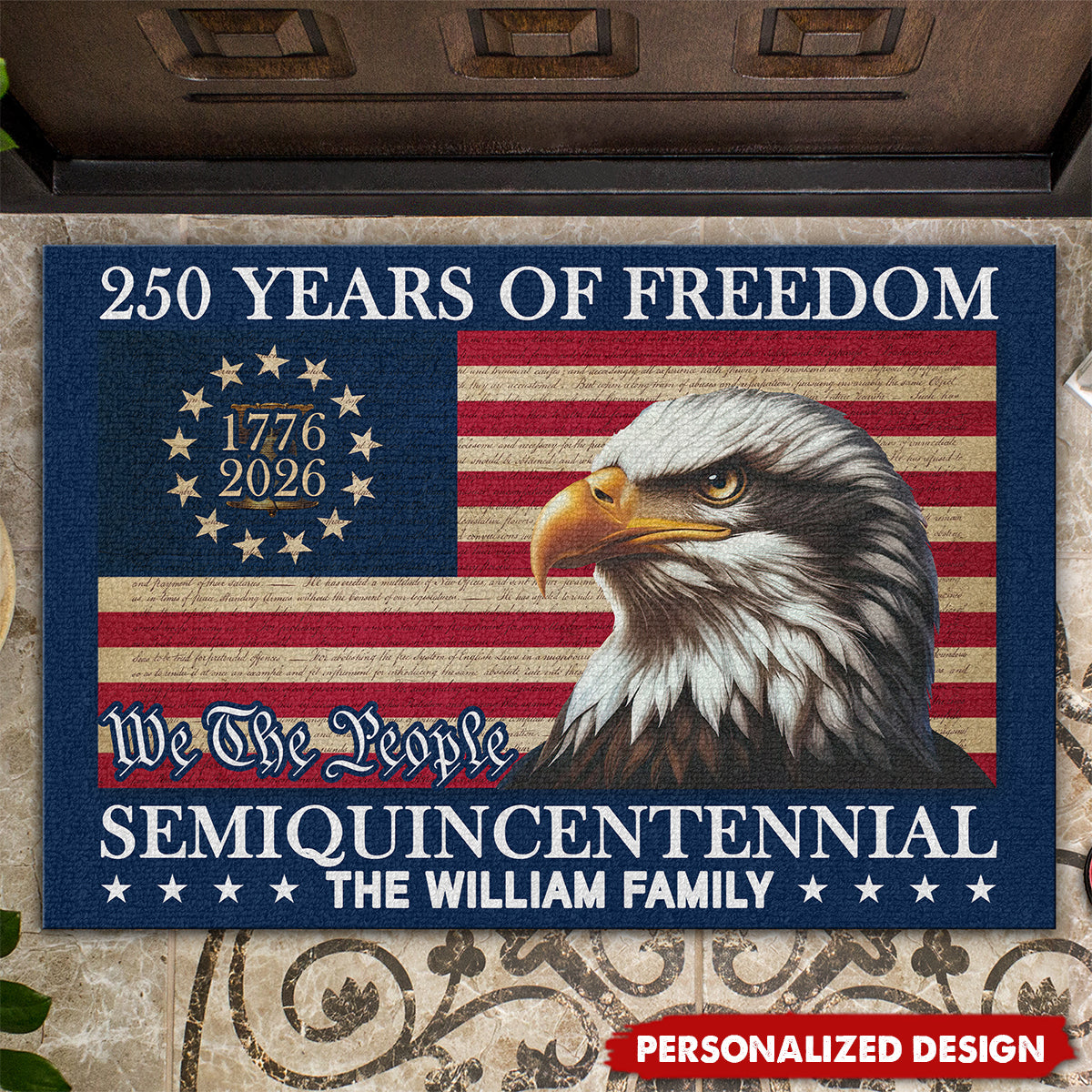 Personalized Patriotic Family Doormat —  American 250th Anniversary Gift