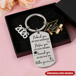 Memories Behind, Dreams Ahead, Love All Around - 2026 Personalized Graduation Keychain