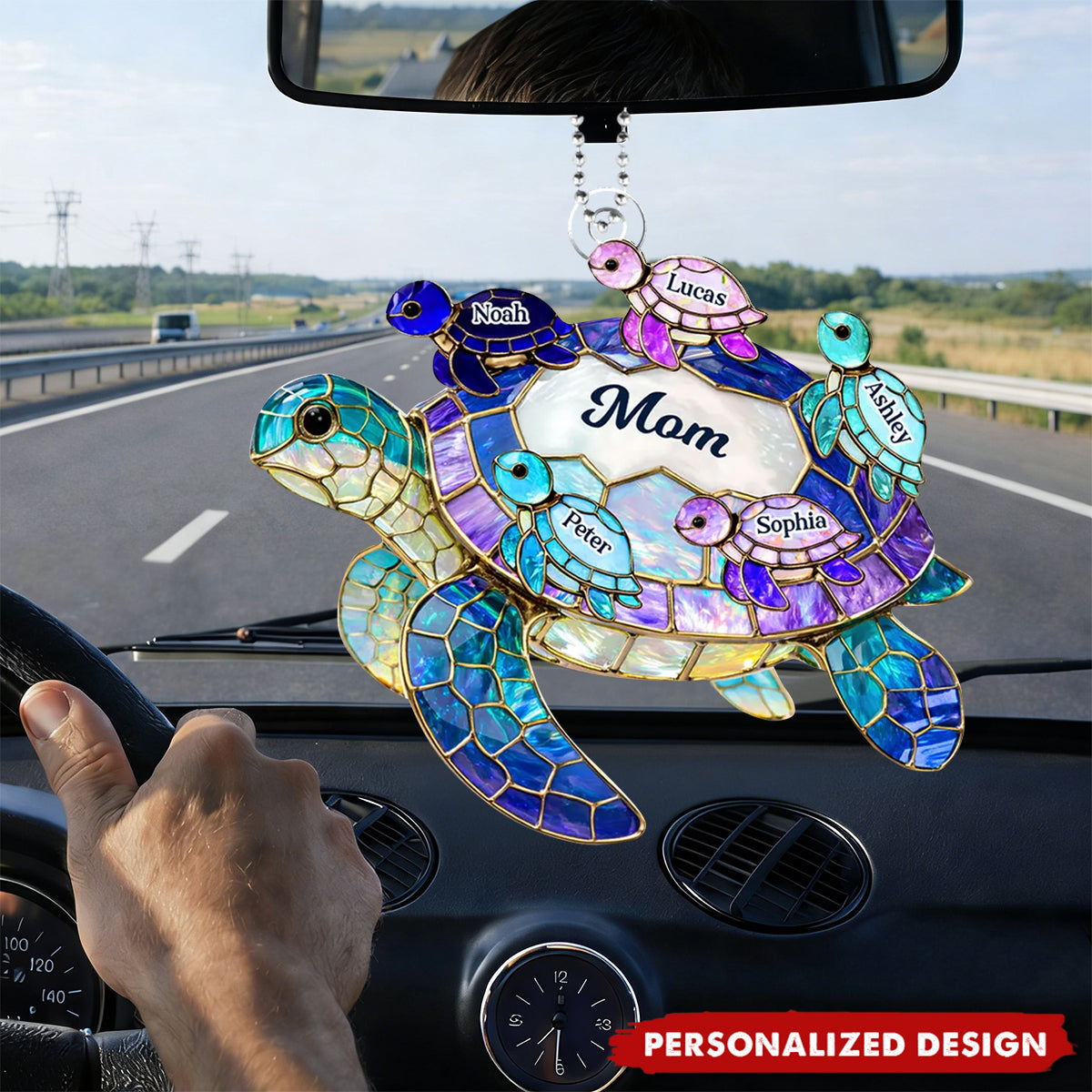 Personalized Sea Turtle Mom Car Ornament - Mother's Day Gift for Her