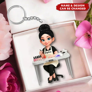 Personalized Nail Technician Keychain – Custom Name Manicurist Gift
