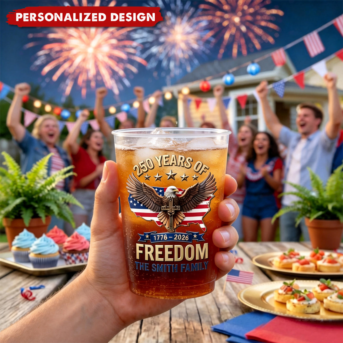 Personalized 250 Years of Freedom Cups - Custom Family Name 4th of July Gift