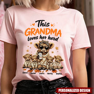 Personalized This Grandma Loves Her Herd - Highland Cow T-Shirt