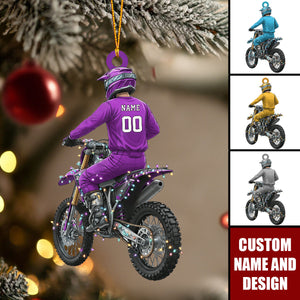 Personalized Motocross Rider Christmas Ornament – Custom Name & Number