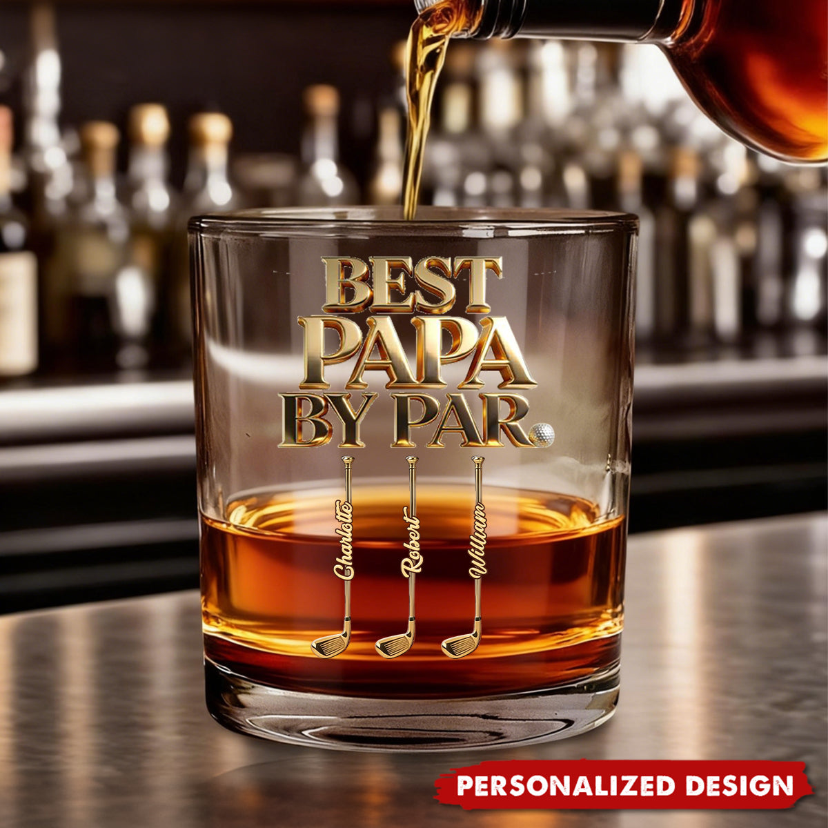 Personalized Best Dad By Par Golf Whiskey Glass - Father’s Day Golf Gift for Papa Grandpa