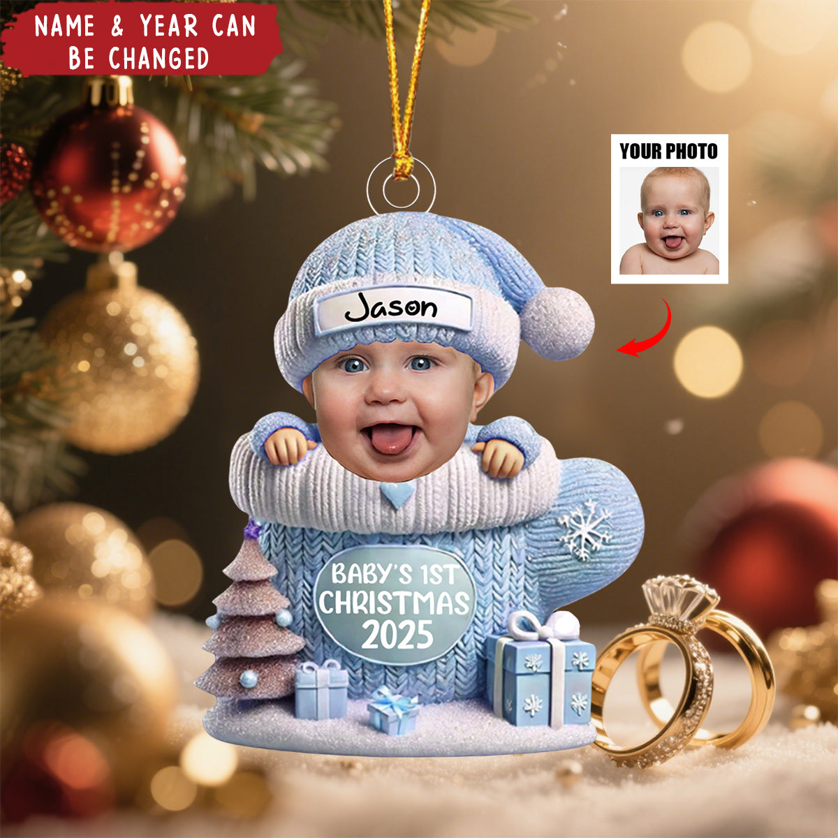 Personalized Baby’s 1st Christmas Ornament – Custom Photo & Name Gift