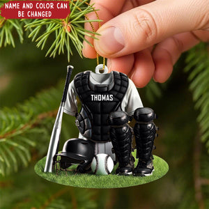 Personalized Baseball Catcher Ornament – Custom Name & Team Colors