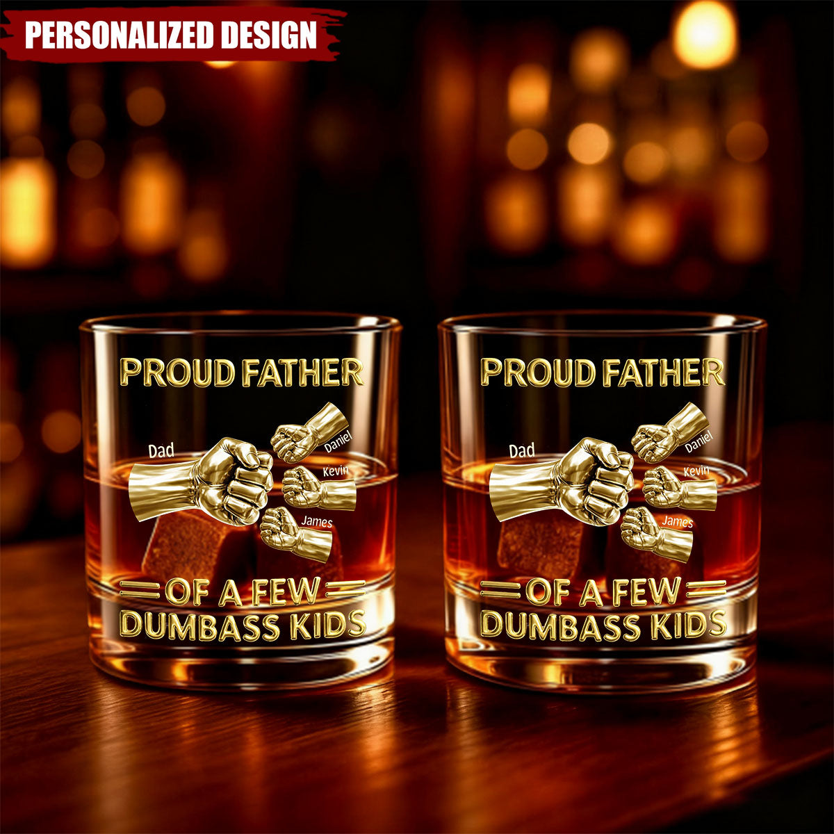 Personalized Fist Bump Family Whiskey Glass-Gift for father,grandpa