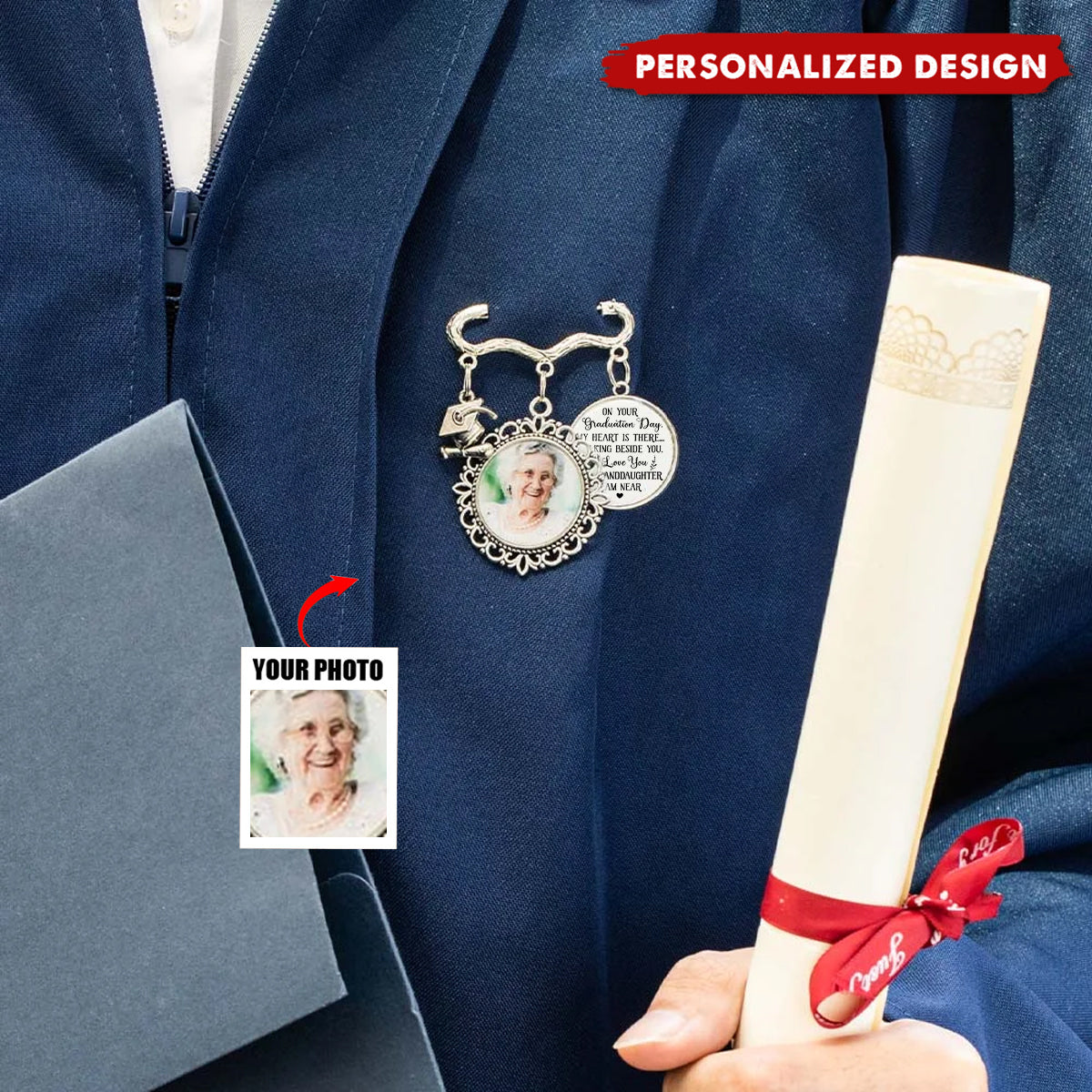 Personalized Graduation Tassel Pin - My Heart Is There Walking Beside You