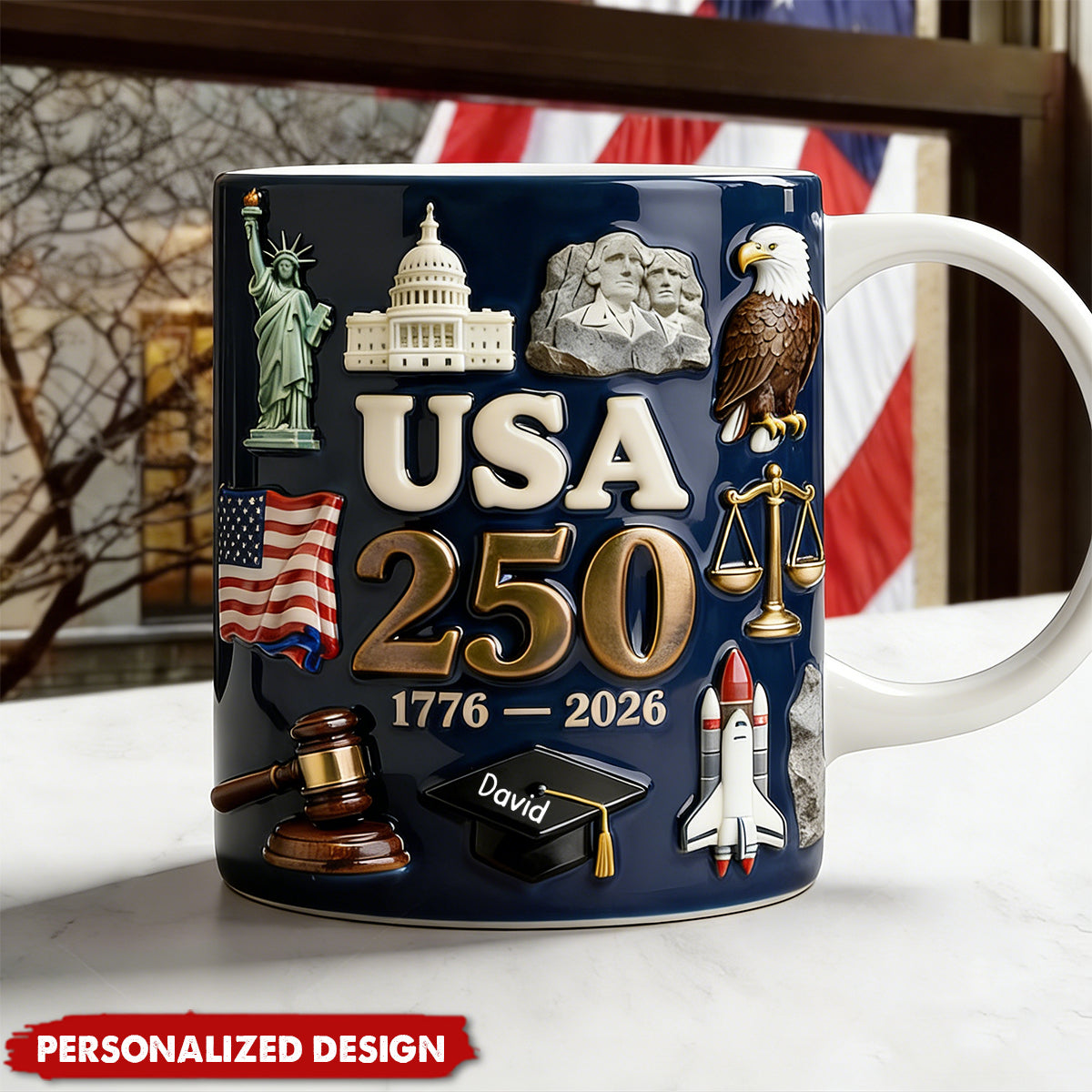 Personalized USA 250th Anniversary Mug - Custom Name Patriotic Gift for History Lovers