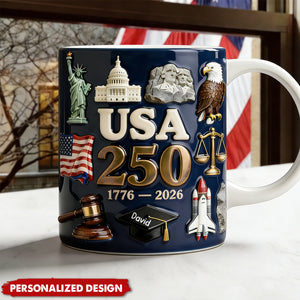 Personalized USA 250th Anniversary Mug - Custom Name Patriotic Gift for History Lovers