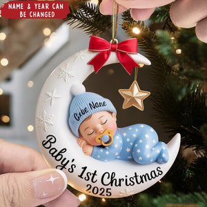 Personalized Baby’s 1st Christmas Moon Ornament – Custom Name & Year