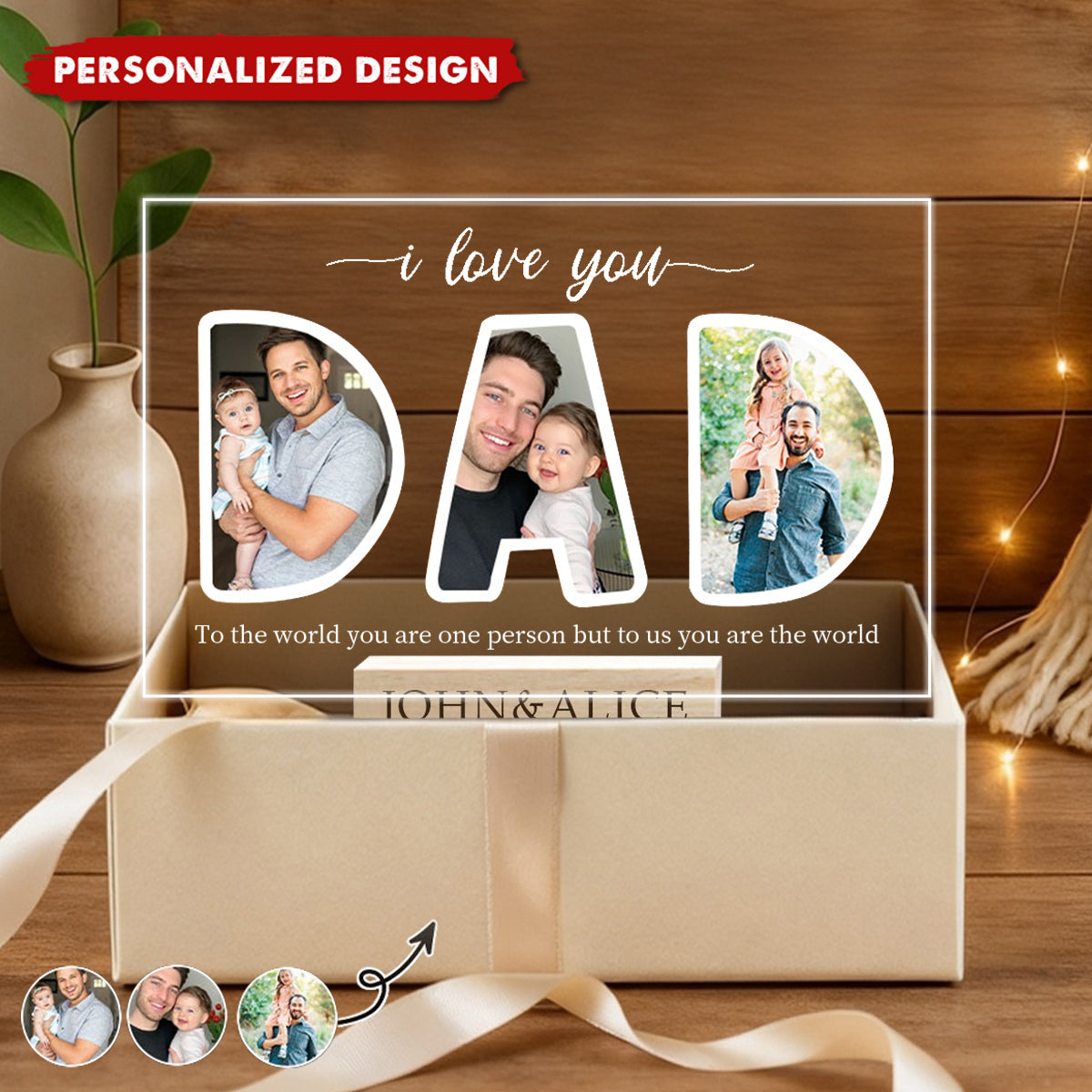 Personalized DAD Photo Collage Acrylic Plaque -Heartfelt Family Memory Gift for Dad