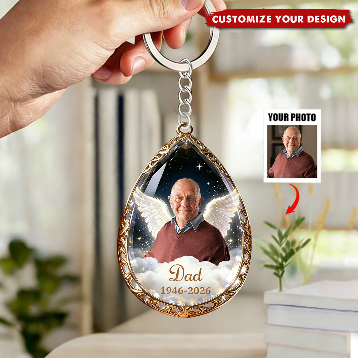 In Loving Memory-Personalized Photo Angel Wings Keychain