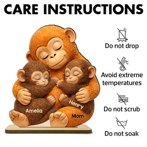 Personalized Monkey Mom & Kids Hug Wooden Plaque - Mother’s Day Gift for Mom