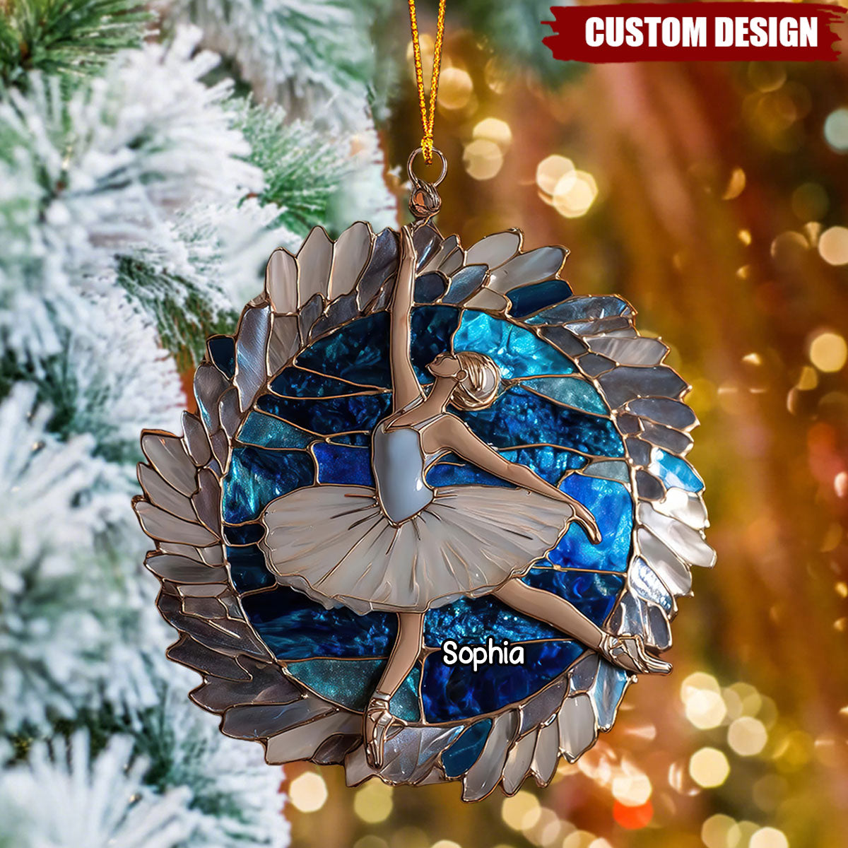 Personalized Ballerina Stained Glass Ornament – Custom Name Christmas Keepsake