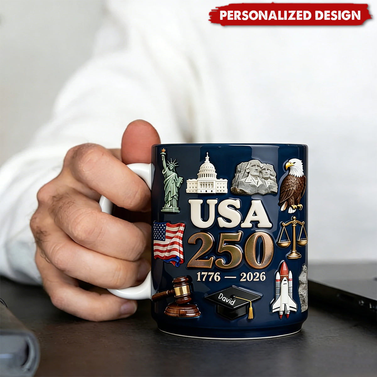 Personalized USA 250th Anniversary Mug - Custom Name Patriotic Gift for History Lovers