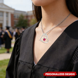 Personalized Graduation Heart Necklace – Custom Name Birthstone Gift for Graduate