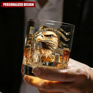 1776–2026 USA 250th Anniversary Whiskey Glass – Personalized Patriotic Keepsake