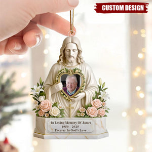 Personalized Jesus Memorial Ornament – Custom Photo Keepsake “Forever in God’s Love”
