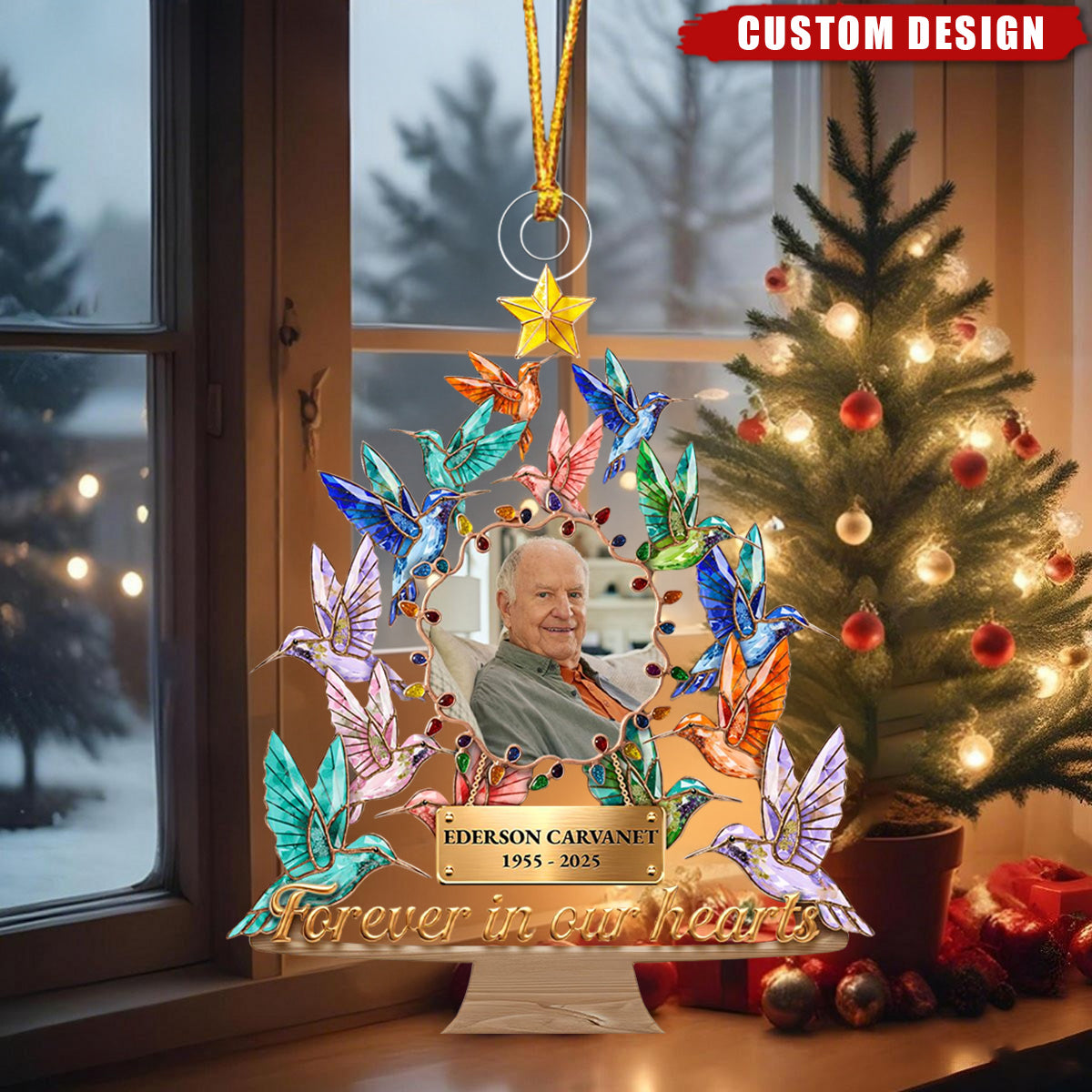 Personalized Hummingbird Memorial Ornament – “Forever in Our Hearts”