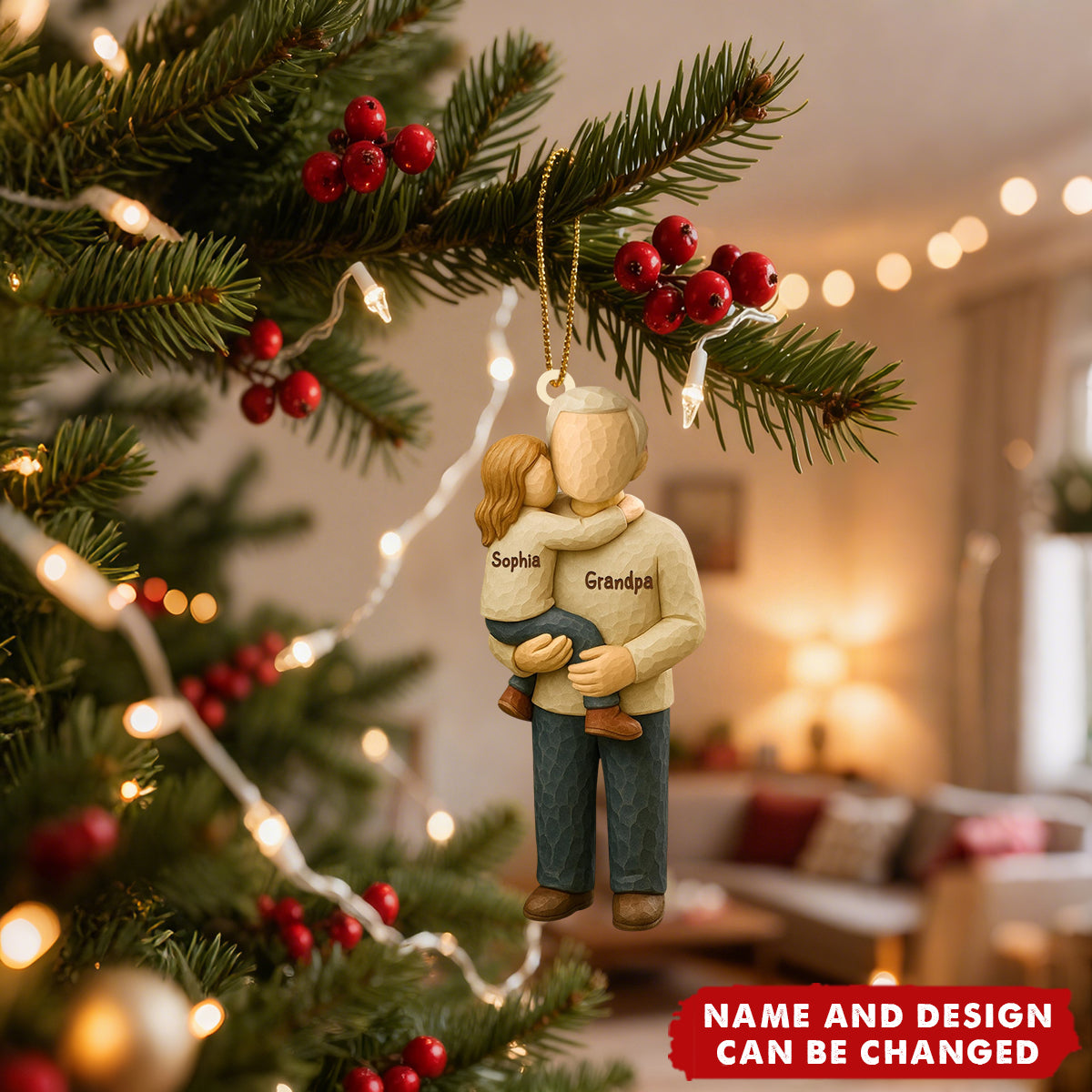Personalized Grandpa & Child Hug Ornament – Custom Names & Figure Styles