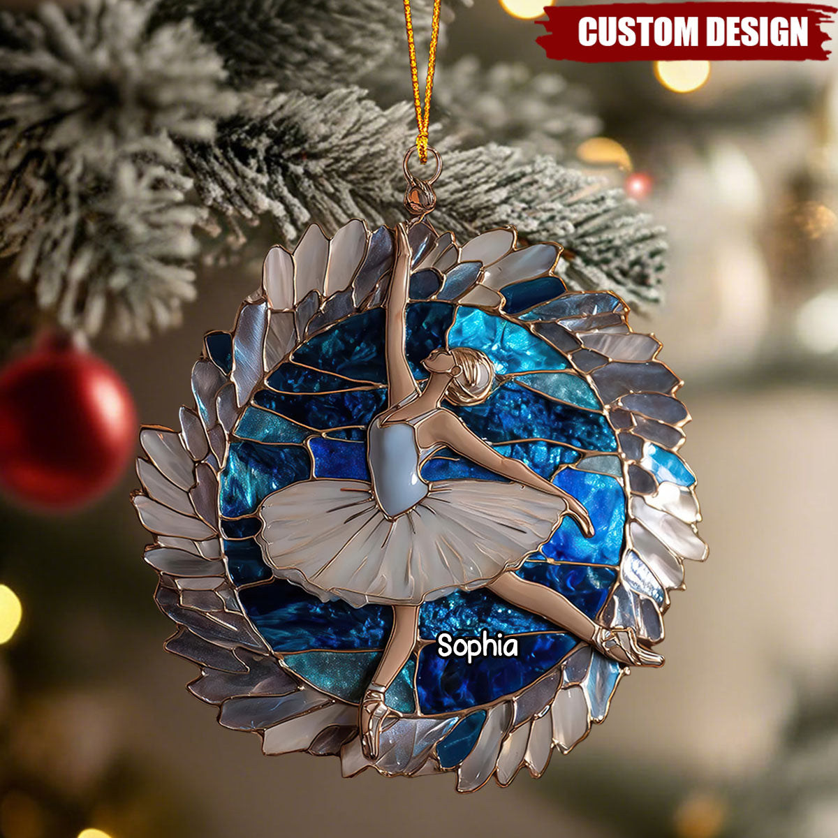 Personalized Ballerina Stained Glass Ornament – Custom Name Christmas Keepsake