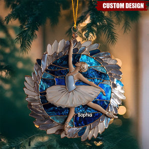 Personalized Ballerina Stained Glass Ornament – Custom Name Christmas Keepsake