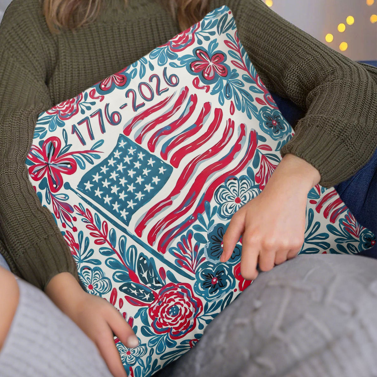 USA 250th Anniversary Floral American Flag Pillow - Perfect for Patriots
