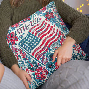 USA 250th Anniversary Floral American Flag Pillow - Perfect for Patriots
