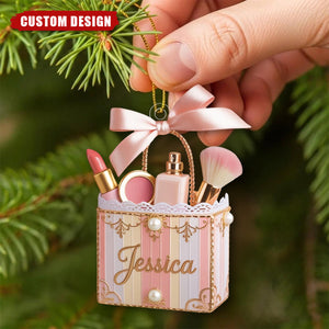 Personalized Makeup Bag Christmas Ornament – Custom Name Beauty Lover Gift