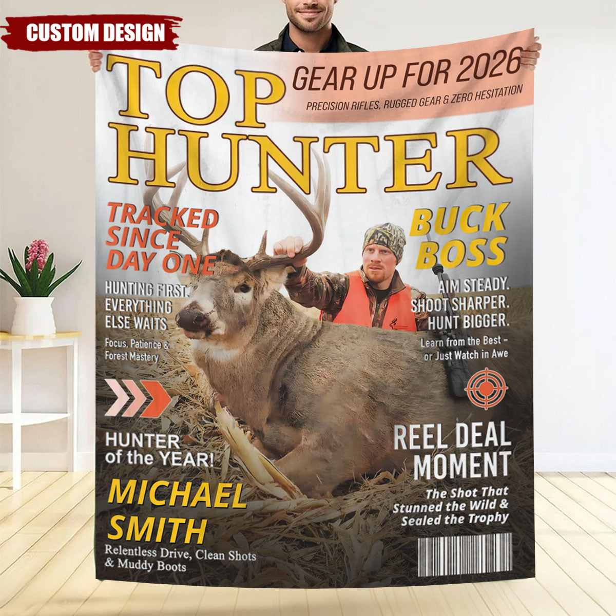 Custom “Top Hunter” Magazine Cover Blanket – Personalized Hunting Gift