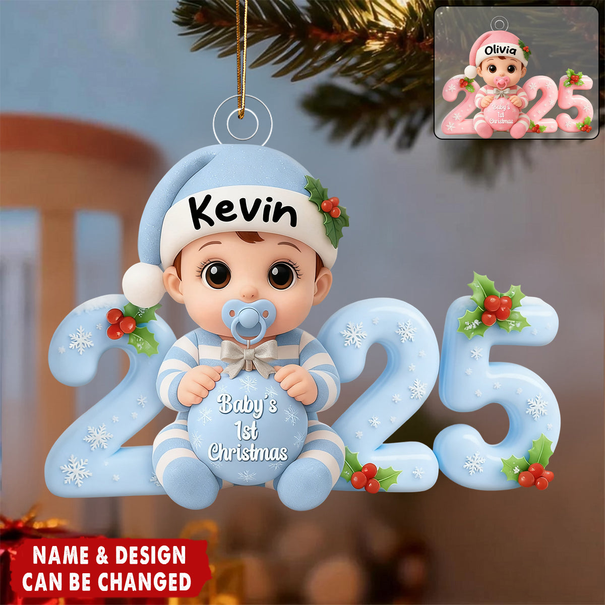 Baby’s First Christmas Ornament 2025 – Custom Name & Design Gift for Newborn