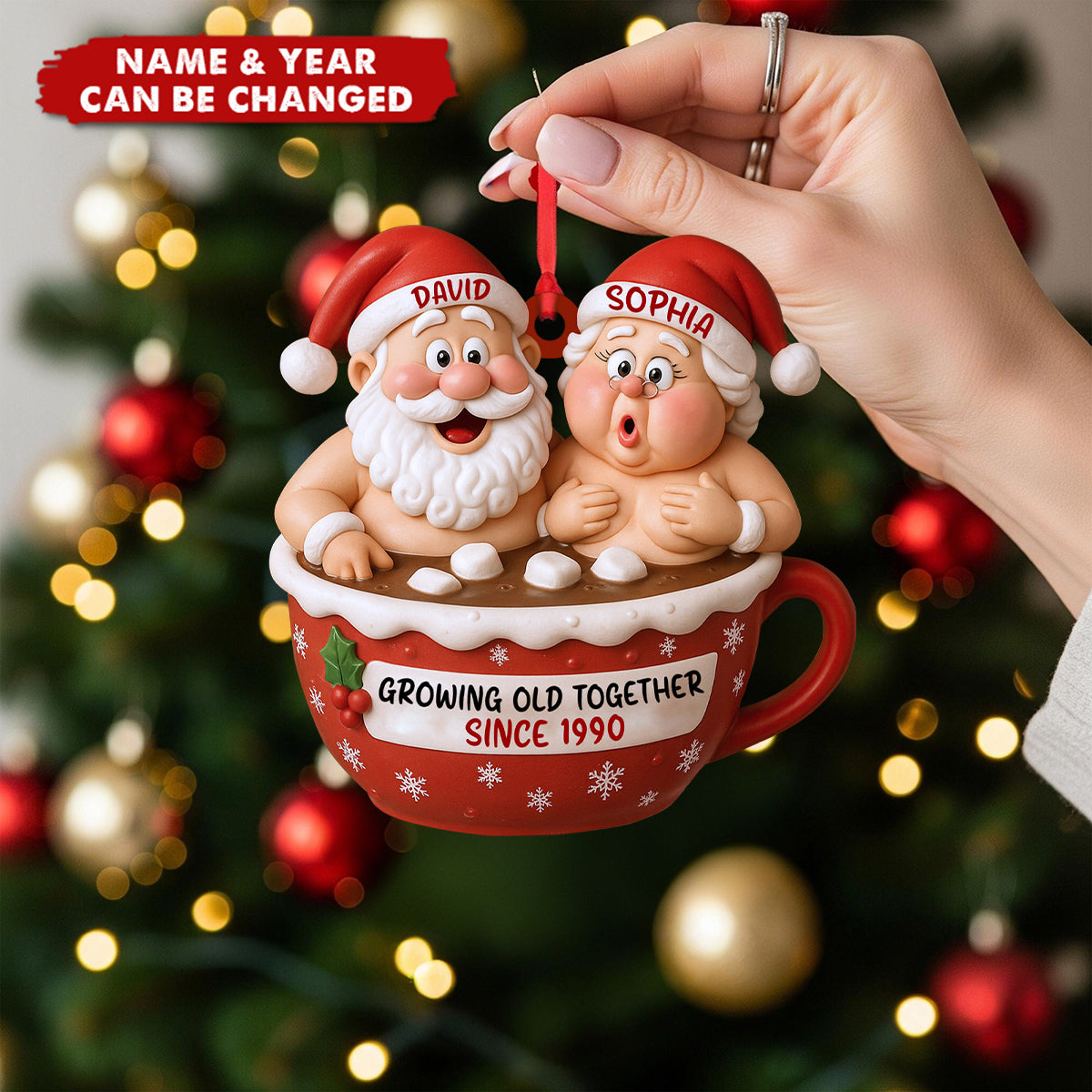 Personalized “Growing Old Together” Santa Couple Ornament – Gift For Couples