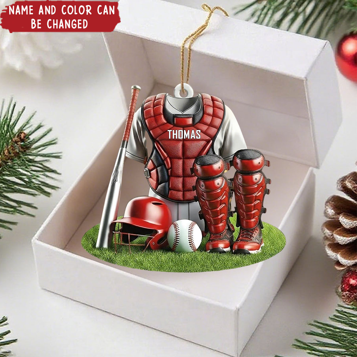 Personalized Baseball Catcher Ornament – Custom Name & Team Colors