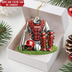 Personalized Baseball Catcher Ornament – Custom Name & Team Colors