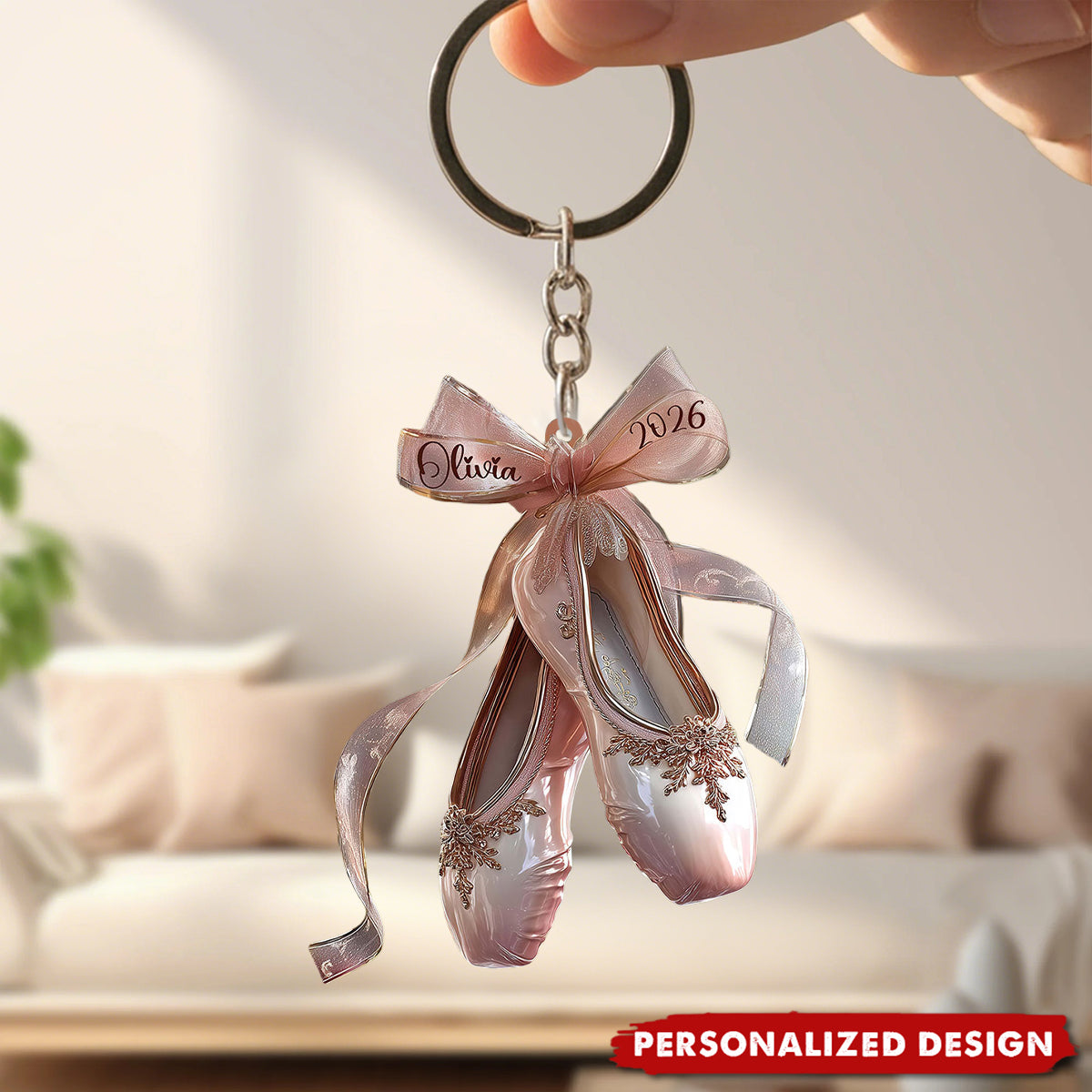 Personalized Ballet Shoe Keychain – Custom Name & Year Dancer Gift