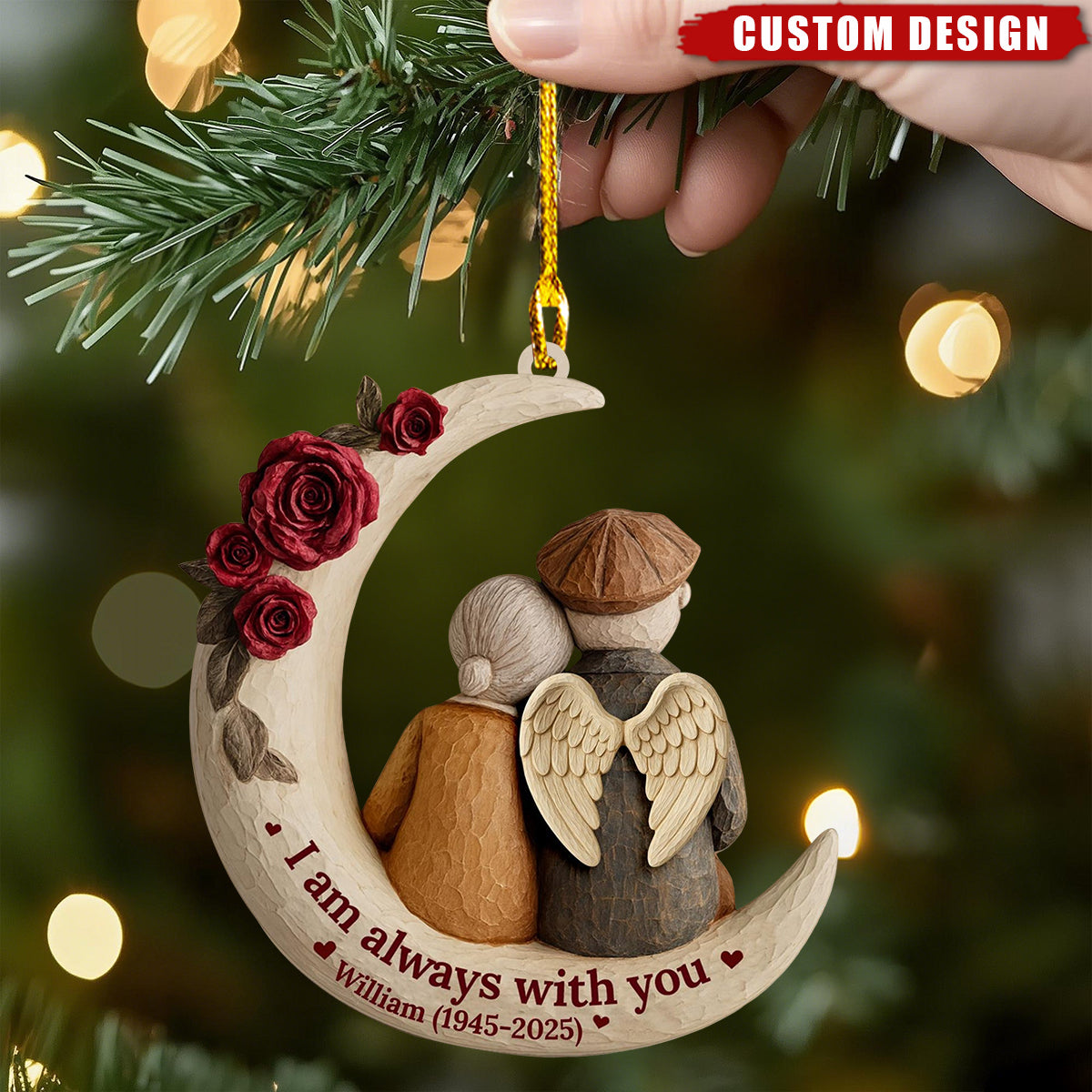 Personalized Memorial Moon Ornament – “I Am Always With You” Keepsake