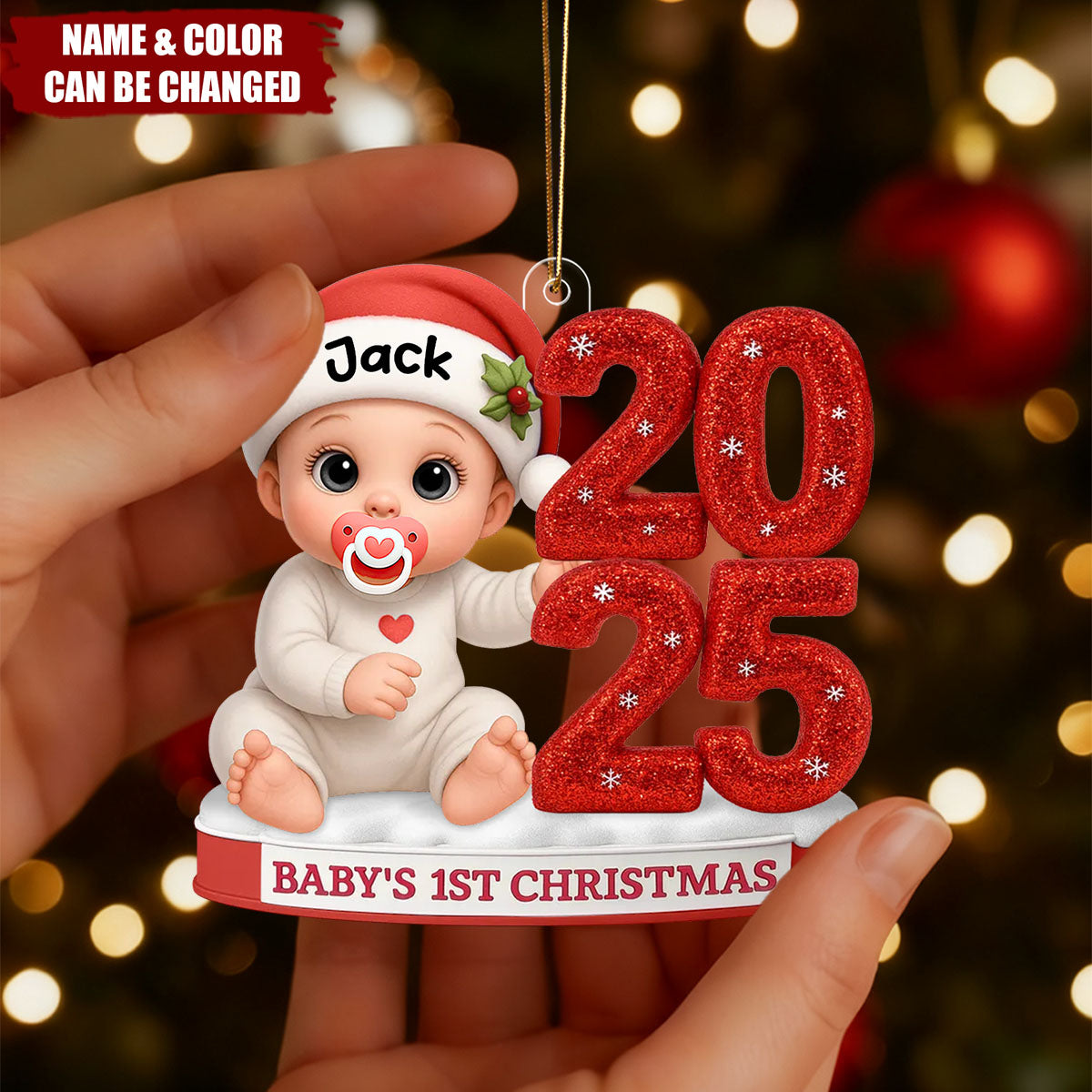 Baby’s First Christmas Ornament 2025 – Customizable Name & Color Design