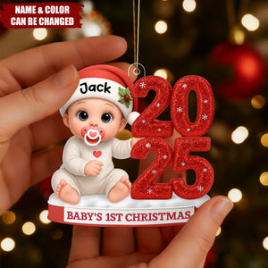 Baby’s First Christmas Ornament 2025 – Customizable Name & Color Design