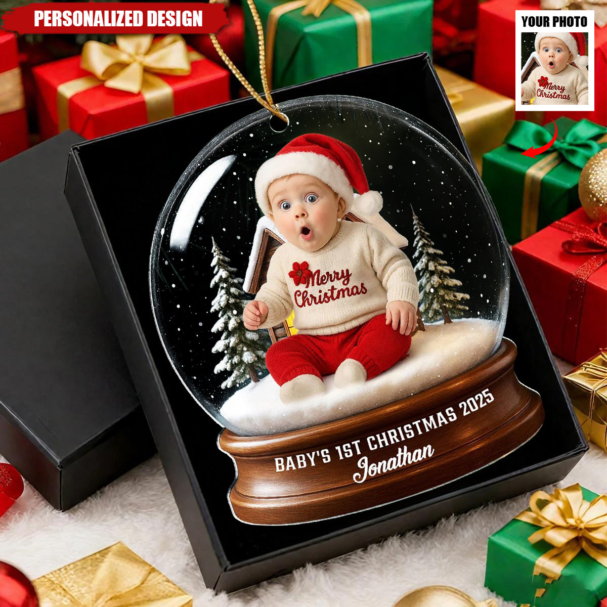 Personalized Baby Christmas Ornament - Custom Face & Name Keepsake Gift