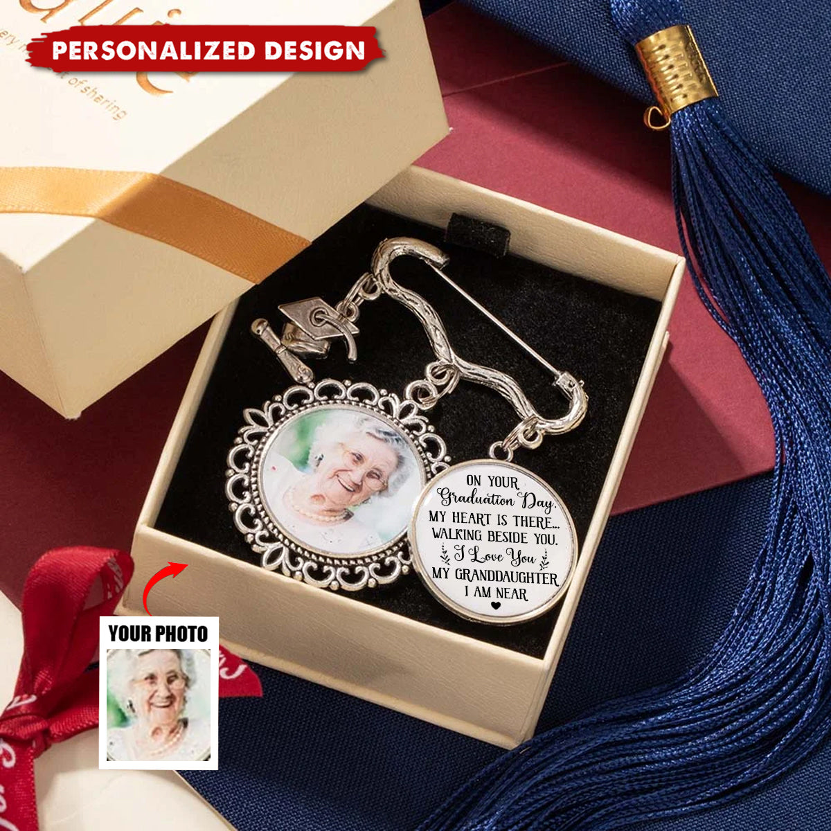 Personalized Graduation Tassel Pin - My Heart Is There Walking Beside You